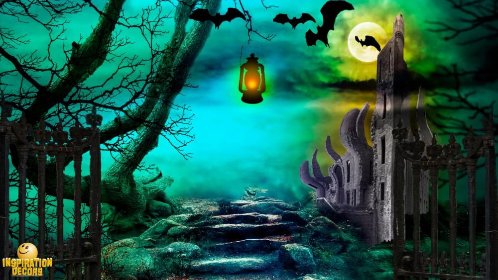 verhuur decor halloween trappen naar kerkhof huren